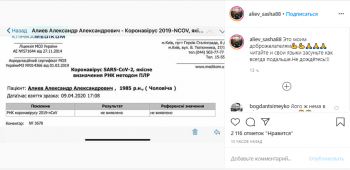 Алиев показал результат теста на коронавирус (фото)