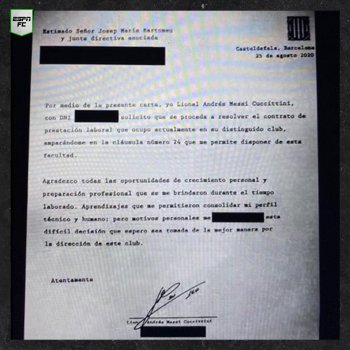 Опубликован факс, в котором Месси просит "Барселону" отпустить его (фото)